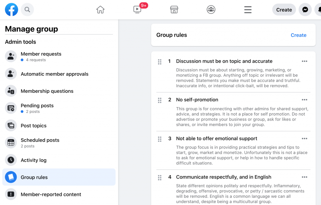 Facebook Group rules screenshot example