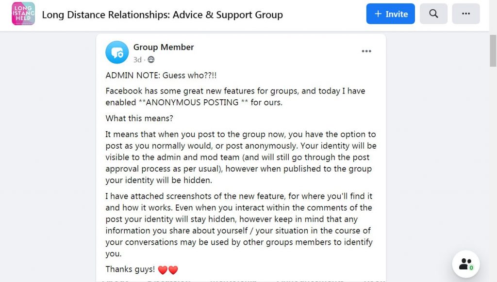 Anonymous posting in Facebook Groups