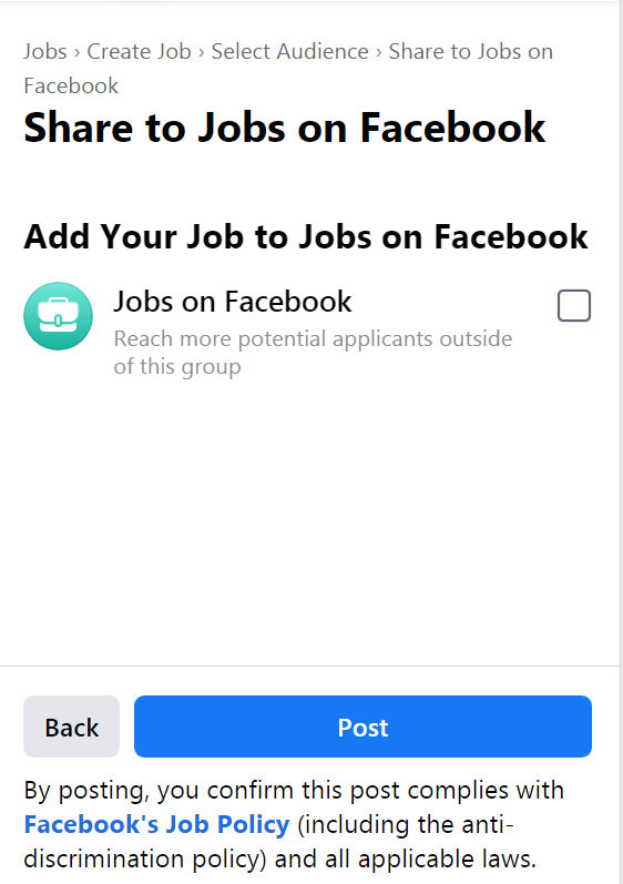 Creating a job in a jobs group Facebook Type (3)