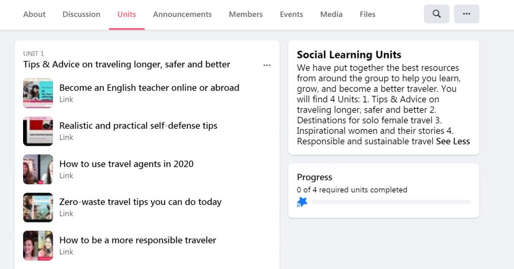 Social Learning Units Facebook Groups
