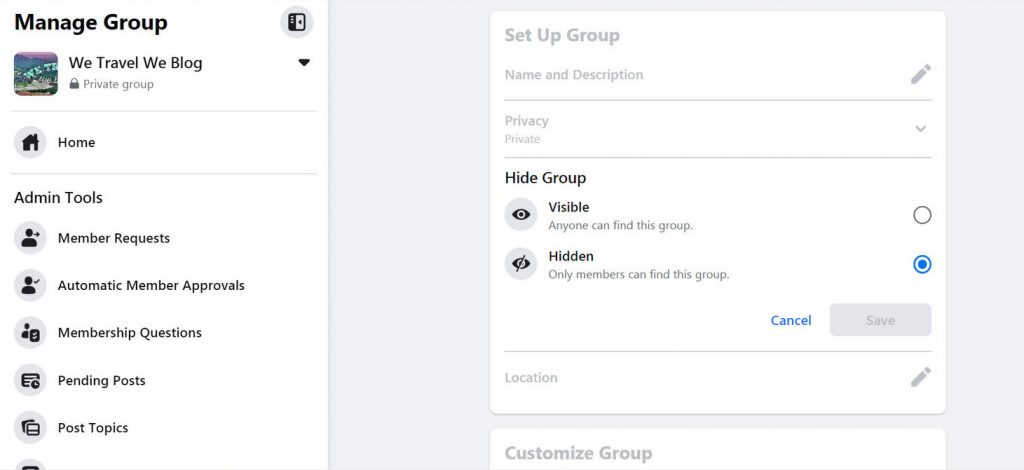 Create a secret Facebook group