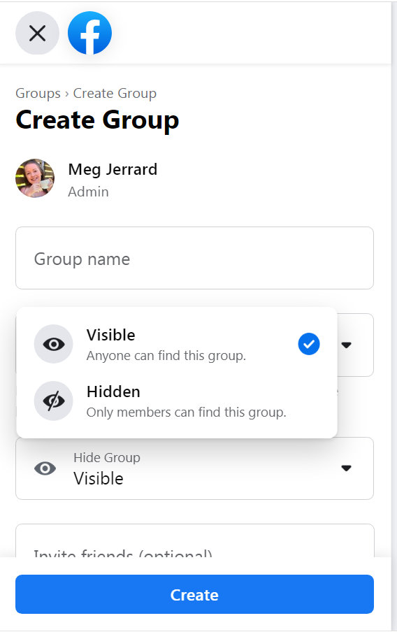 Creating a secret Facebook Group