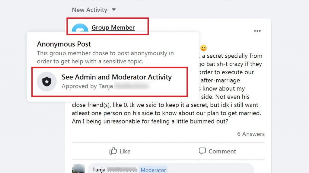 facebook report post to admin anonymous