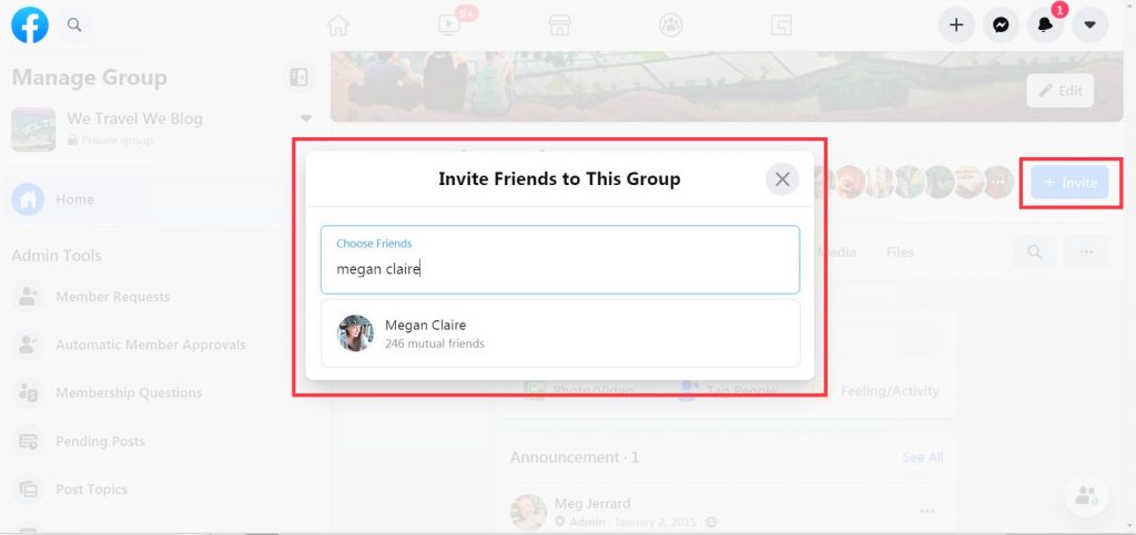 Inviting friends to join a secret Facebook group