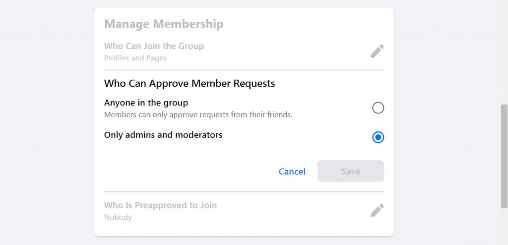 Manage membership Facebook groups